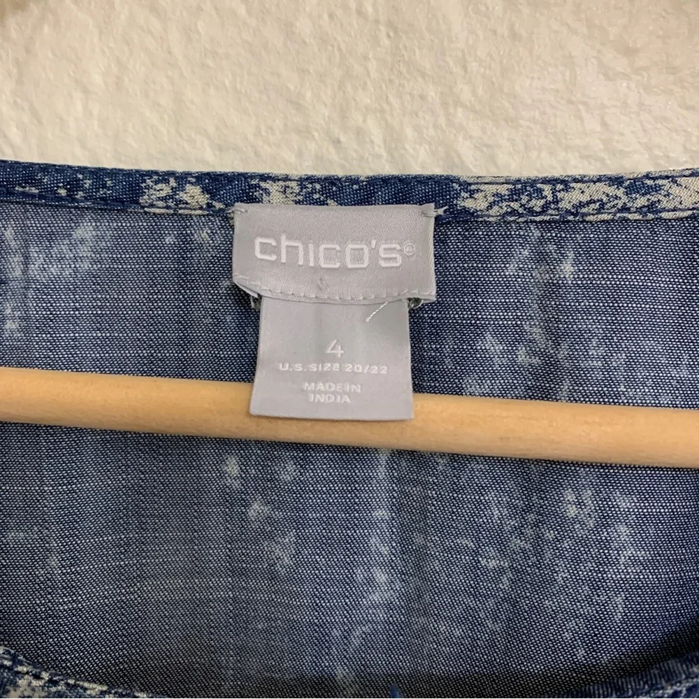 Chico's Embroidered Kurta Denim Chambray Tunic Sz 4/XXL - Picture 6 of 8